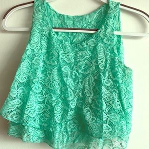 Turquoise blue net blouse